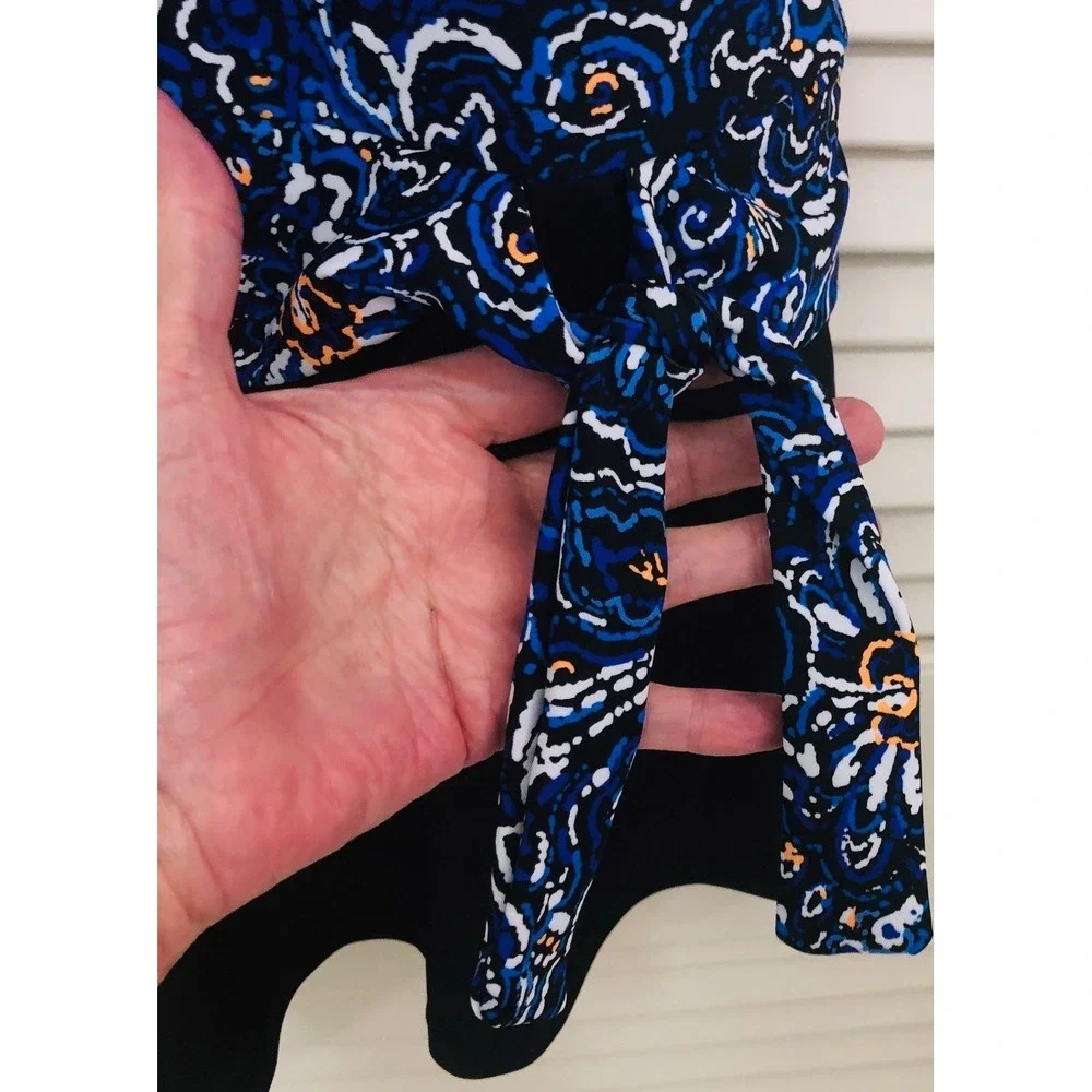 NWT Ceeb Swimdress Faux Skirtini One Piece Paisley Blue Womens 12